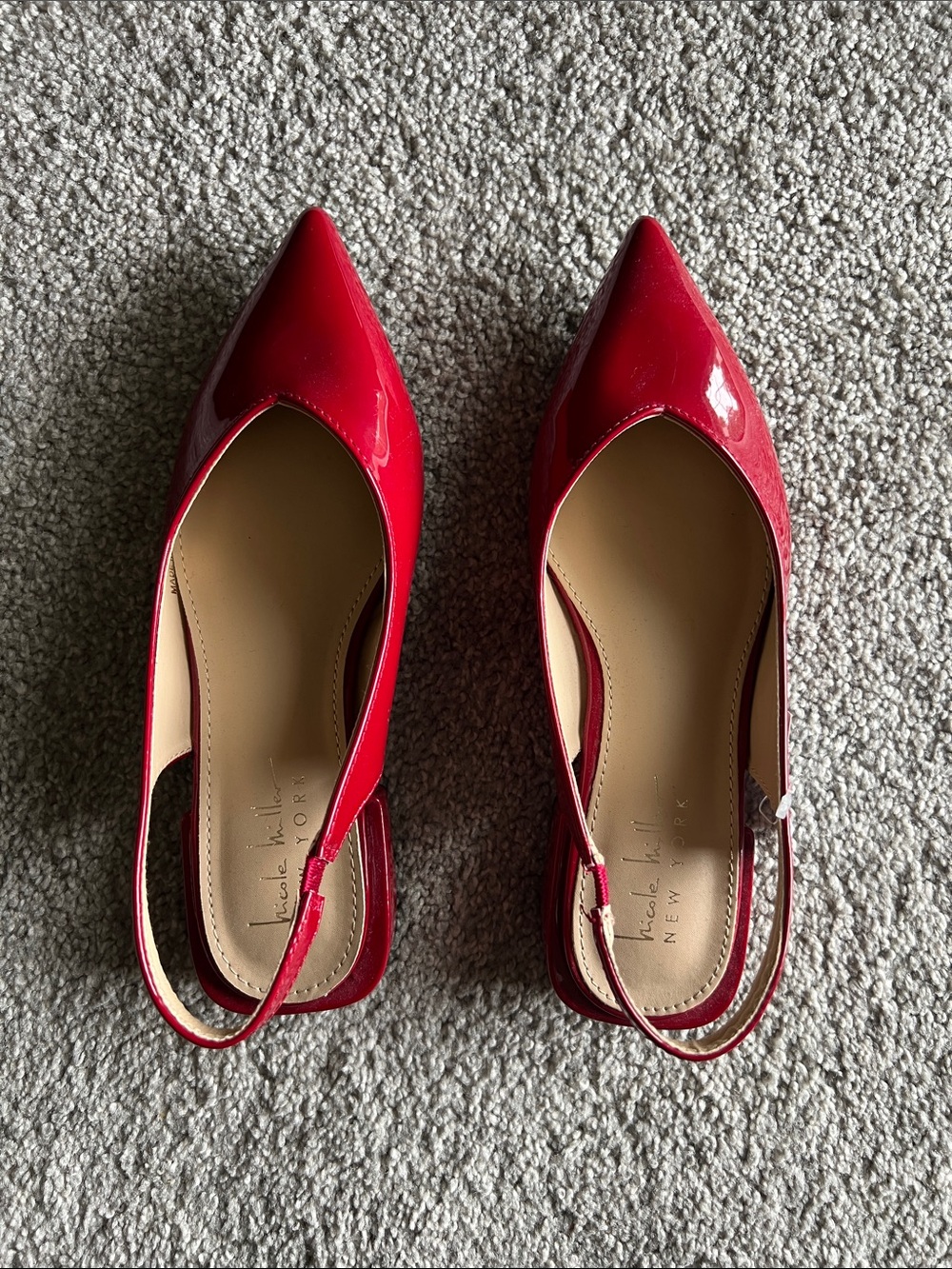 Nicole Miller Red Patent Pointed Slingback Flats